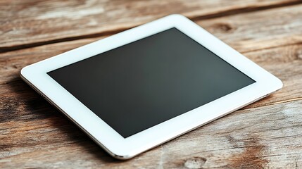 Poster - A sleek tablet device resting on a rustic wooden surface, ready for use.