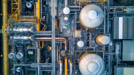 Aerial view of a biofuel plant focused on sustainable energy production, eco-friendly practices in action