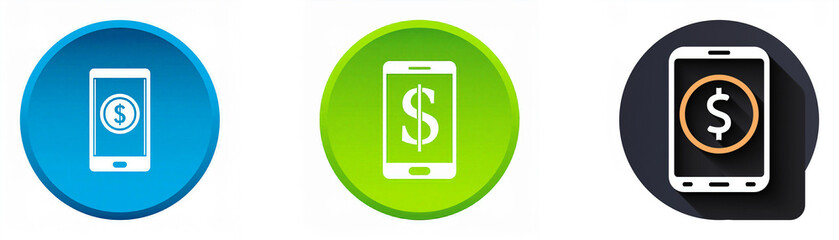 Poster - Three different colored circles with a white silhouette of a phone with a dollar sign in it.