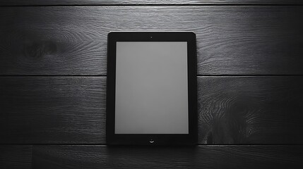 Poster - A blank tablet rests on a dark wooden surface, ready for use.