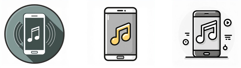 Leinwandbilder - Three illustrations of smartphones with musical notes on their screens.