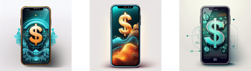 Poster - Three smartphones with a dollar sign icon displayed on the screen.