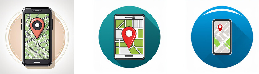 Poster - Three icons of a smartphone displaying a map with a red location pin.