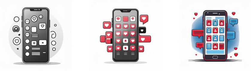 Poster - Three different designs of smartphones with icons and notifications