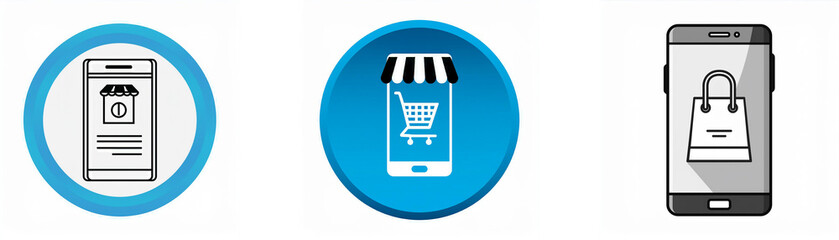 Poster - Three icons depicting a smartphone with different shopping related symbols.
