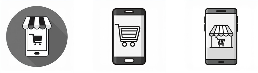 Poster - Three smartphones with different online shopping icons.