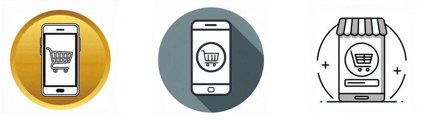 Poster - Three icons depicting a smartphone with a shopping cart inside.