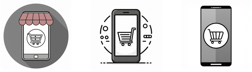 Poster - Three icons depict different ways to use a smartphone for shopping.