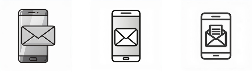 Aufkleber - Three black and white illustrations of smartphones with email icons.