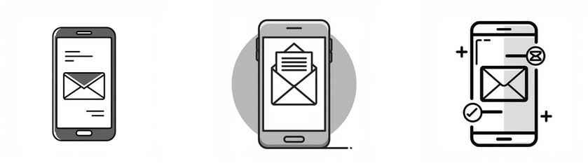 Fototapete - Three mobile phone icons with an envelope inside.