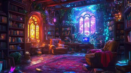 lofi magic fantasy world interior