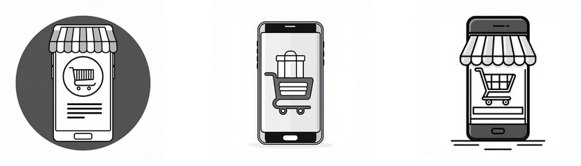 Poster - Three different versions of a smartphone screen showing an app for shopping.