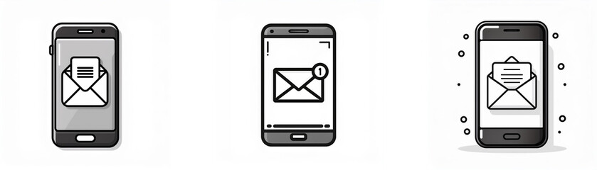 Aufkleber - Three cell phone icons each displaying an email notification.