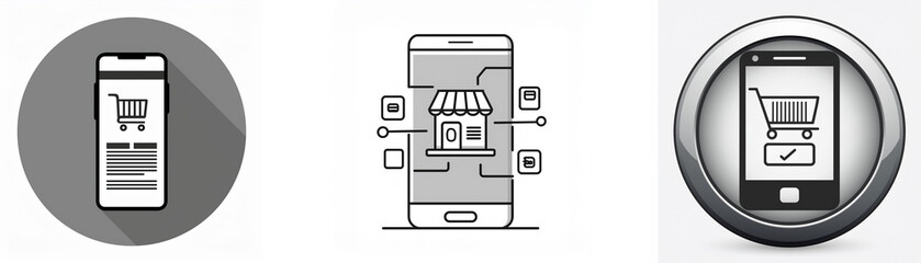 Poster - Three different depictions of a smartphone with a shopping cart icon.