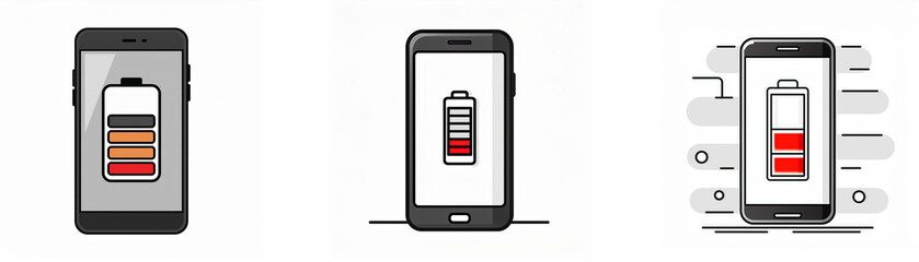 Poster - Three smartphones with different battery levels.