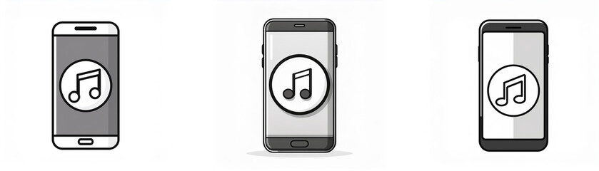 Poster - Three mobile phones with music note icon on the screen.