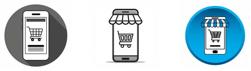 Poster - Three smartphone icons with an awning and shopping cart