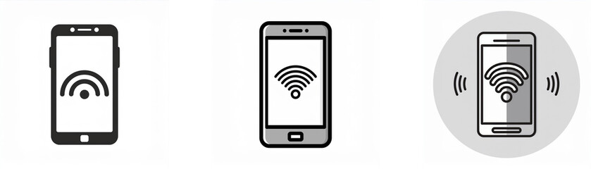 Aufkleber - Three simple black and white illustrations of a smartphone with a Wi-Fi symbol on the screen.