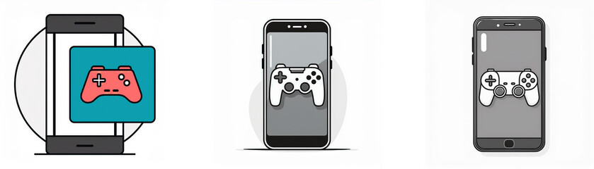 Leinwandbilder - Three smartphones with different colored game controllers on their screen.