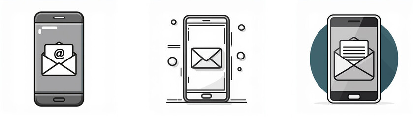 Aufkleber - Three different depictions of a smartphone displaying an open email icon on the screen.