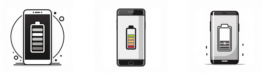 Poster - Three smartphones with different battery levels.