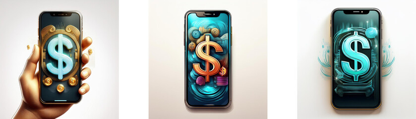 Poster - Three smartphones with a dollar sign displayed on the screen.