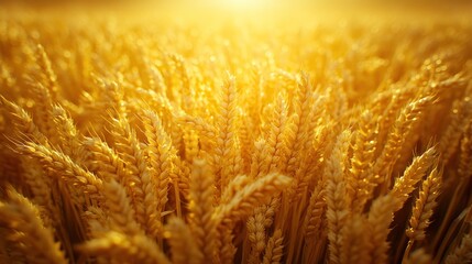 Wall Mural - Golden wheat field bathed in warm sunlight.