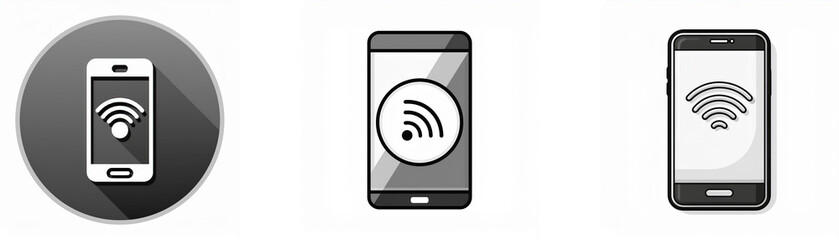 Poster - Three grey and white mobile phone icons with a wifi symbol.