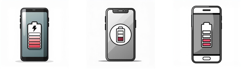 Poster - Three smartphones with different levels of battery charge are shown.
