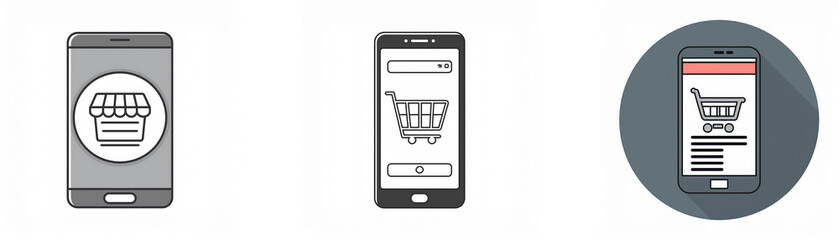 Poster - Three mobile phone icons, each displaying a different online shopping app.
