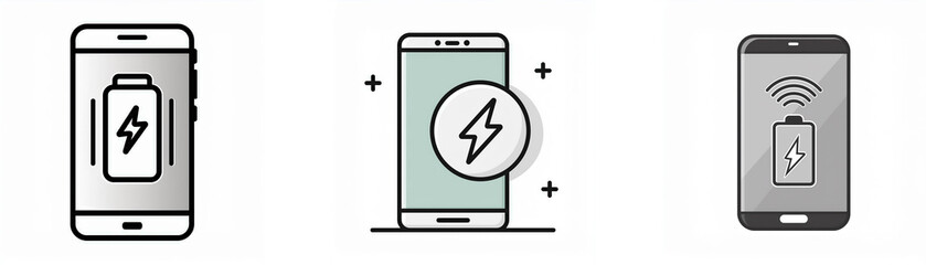 Poster - Three smartphone icons, each displaying a battery charging symbol with a lightning bolt.