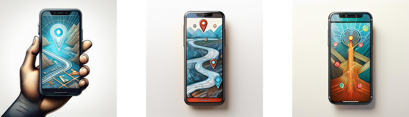 Poster - Three smartphones displaying different phone screen backgrounds with a landscape view.
