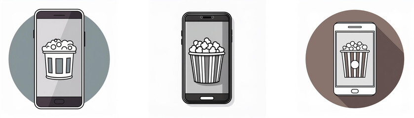 Poster - Three different styles of smartphone icons with an image of a popcorn bucket.
