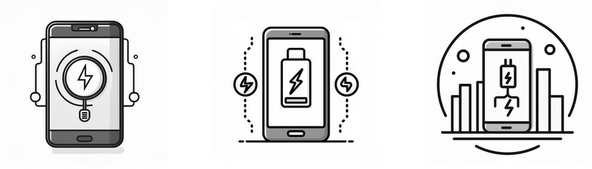 Poster - Three illustrations of a smartphone with different depictions of charging icons.