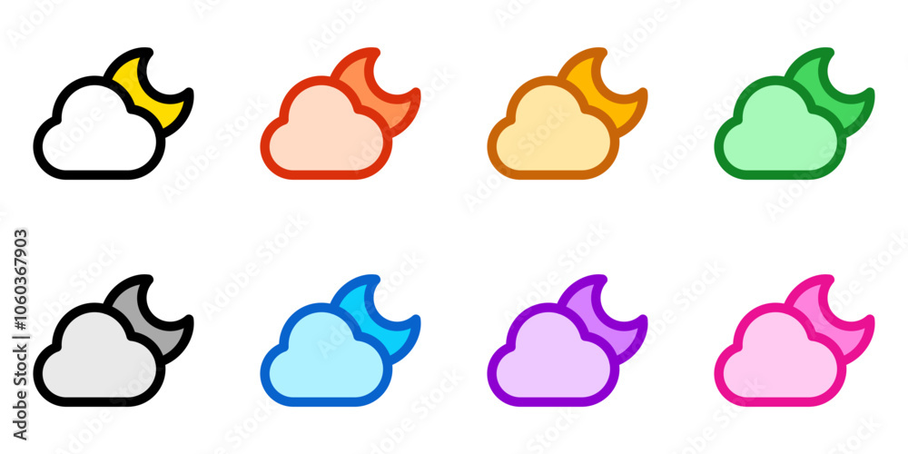 Editable night sky, moon and cloud vector icon. Part of a big icon set ...