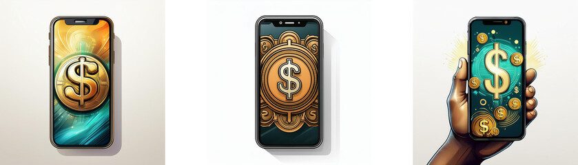 Poster - Three smartphones with different backgrounds all showing a dollar sign in the center.