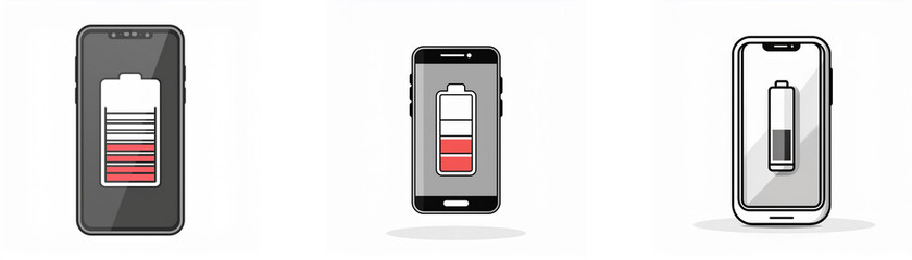 Leinwandbilder - Three smartphones are displayed, each showing a different battery level.
