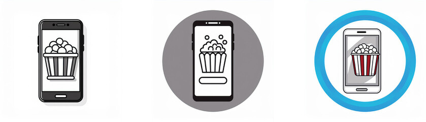 Poster - Three depictions of a smartphone with a popcorn bucket icon on the screen.