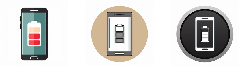 Fototapete - Three smartphone icons with varying battery levels.