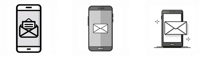 Poster - Three smartphone icons, each with a different email icon representing sending, receiving, and reading email.