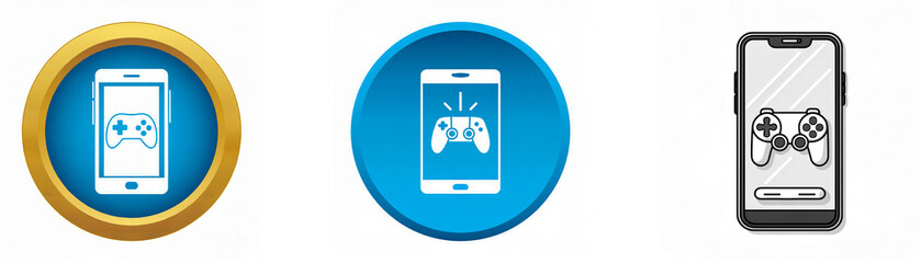Leinwandbilder - Three icons depicting a smartphone with a gamepad displayed on the screen.