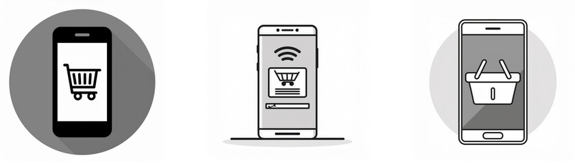 Poster - Three smartphones with shopping cart icons and a shadow.