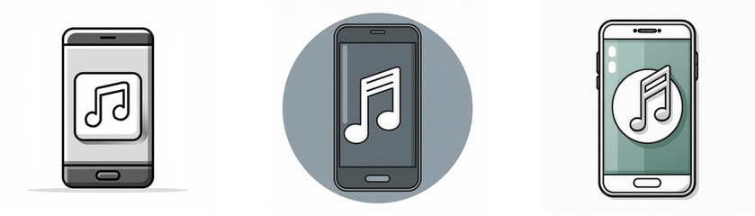 Leinwandbilder - Three different variations of a smartphone with a music note icon on the screen.