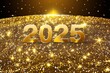 © denklim - Golden 2025 surrounded by sparkling stars on a shimmering surface, symbolizing hope and new beginnings for the upcoming year