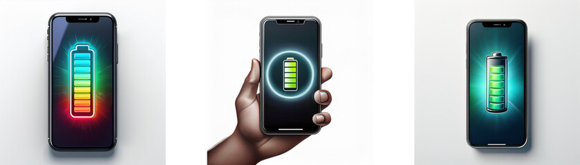 Aufkleber - Three smartphones with battery indicators showing different levels of charge.