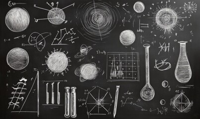 scientific formulas chalkboard illustrations
