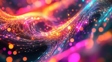 Poster - dynamic abstract graph, where lines pulse and shift in real-time, visualizing the interaction of data and technology.