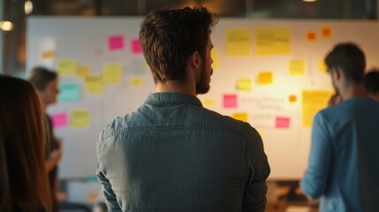 Wall Mural - A leader guiding a team of professionals during a brainstorming session, with a whiteboard filled with ideas