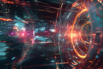 Poster - Abstract tech background featuring floating 3D data charts, dynamic coding scripts, and holographic lines, conveying a futuristic aesthetic.