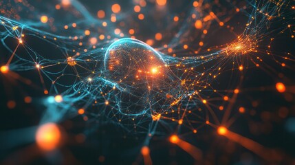 Poster - A dynamic visualization of a global database, featuring a 3D neural network structure that symbolizes artificial intelligence